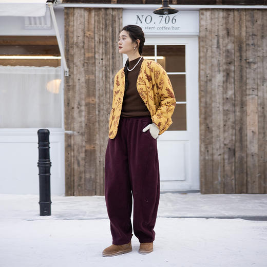 绽放826朵/自由卫裤100%棉加厚加绒捏褶结构感全腰松紧加抽绳裤子 商品图2