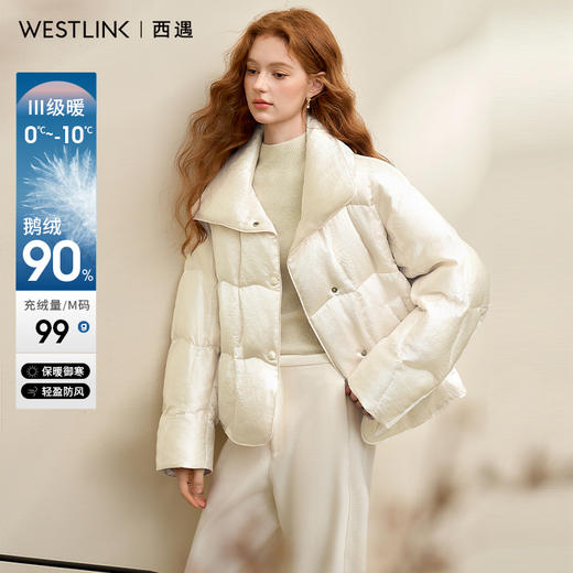 光泽亮面高级感立领短款羽绒服女秋冬保暖面包服外套V0043459 商品图0