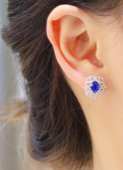 1.6ct刻面蓝宝石耳钉 商品图3