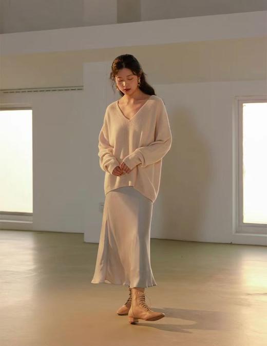 韩系毛衣系！！燕麦色V 领简约针织毛衣-喜出 商品图0