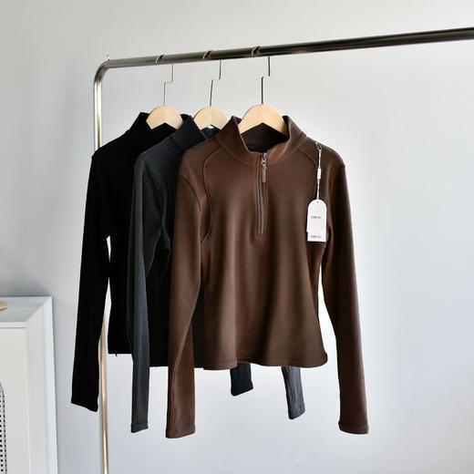 丁摩 【慕斯拉链衫】秋冬女装新立领拉链防风慕斯长袖T恤保暖打底绒衫4ZF-192 商品图1