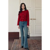 HeyDress复古红色羊毛针织开衫女冬季绞花圆领毛衣气质内搭上衣 商品缩略图1