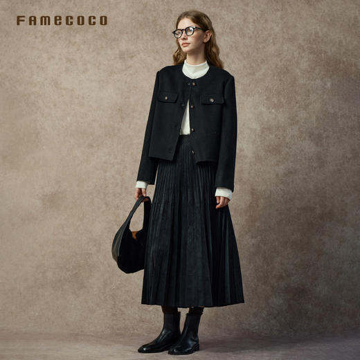 Famecoco范可儿高级感小香风短款双面呢外套FAC8AS008 商品图4