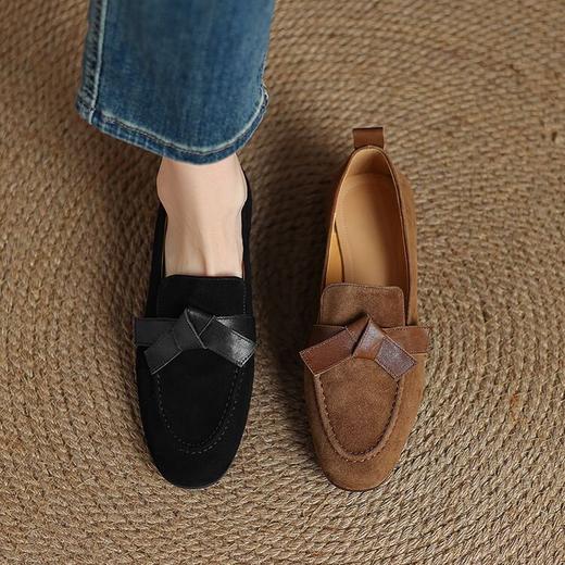 【预售5天】早春加绒乐福鞋女深口单鞋里外全皮圆头蝴蝶结平跟女单鞋NGMZR&72-1 商品图2