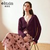 OLrain欧芮儿酒红色镂空针织衫女冬季2024年新款法式V领针织开衫 商品缩略图0