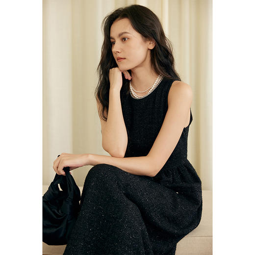 HeyDress法式连衣裙女秋冬收腰显瘦气质赫本风高级小黑裙花苞裙子 商品图2