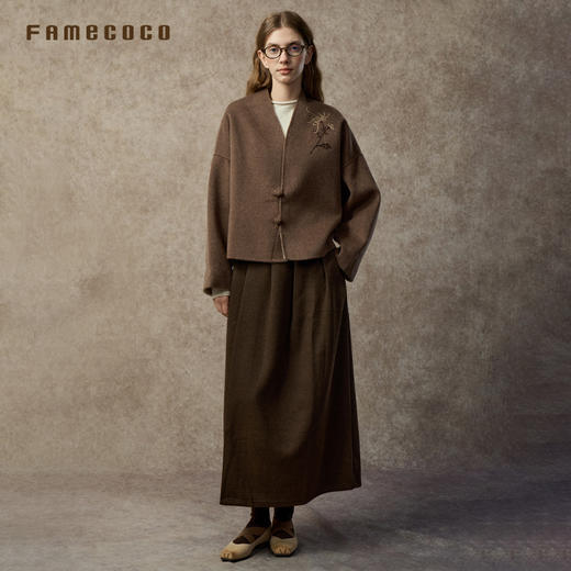 Famecoco范可儿中式刺绣双面毛呢短外套两面穿FAC8AS001 商品图2