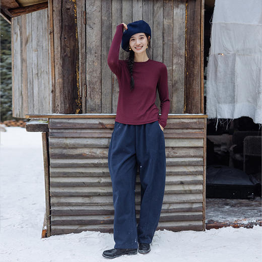 绽放826朵/自由卫裤100%棉加厚加绒捏褶结构感全腰松紧加抽绳裤子 商品图3