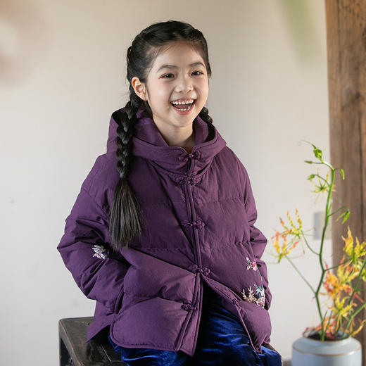 牧衣游原创 亲子装刺绣厚实棉短羽绒保暖蓬松连帽外套童装 童趣 商品图0