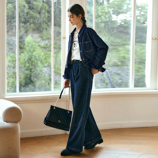 OLrain欧芮儿深蓝色牛仔外套女春季2025年新款小个子港风复古上衣 商品图1