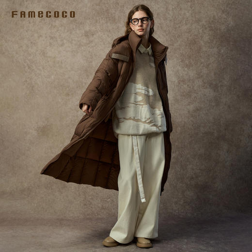 Famecoco范可儿户外极寒加厚过膝连帽白鸭绒长款羽绒服FAC8AH019 商品图1