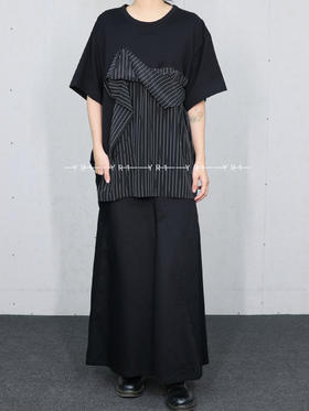 Y's ｜ 条纹拼接不规则T恤