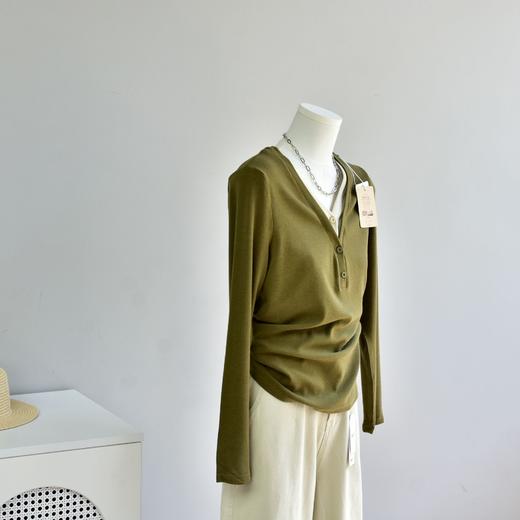 丁摩 【撞色天鹅衫】新款美雅碧棉v领假两件撞色针织开衫打底衫上4ZF-120902 商品图2