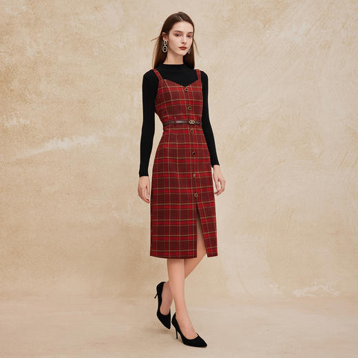 PH809斯尔丽24新款半高领高弹内搭搭配格子长裙保暖淑女套装连衣裙 商品图6