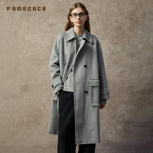 Famecoco范可儿翻领宽松显瘦经典款羊毛驼绒双面呢大衣FAC8AQ008 商品图3