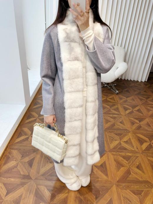 LP老钱风轻奢进口十字水貂领双面羊绒大衣（UY*XHD） 商品图9