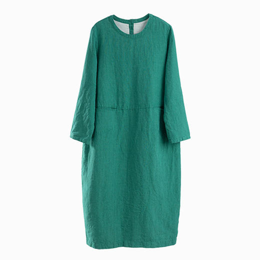 绽放旅行女装853朵/闲适连衣裙秋冬色织亚麻圆领长袖茧型显瘦裙子 商品图3