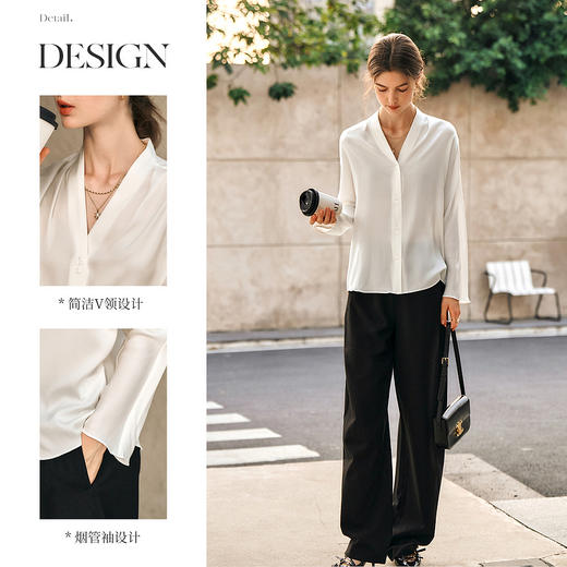 OLrain欧芮儿米白色V领衬衫女春季2025年新款简约通勤长袖衬衣 商品图2