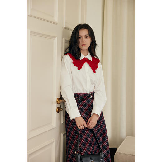HeyDress法式花边领衬衫女秋冬复古别致设计感白色磨毛内搭上衣 商品图0