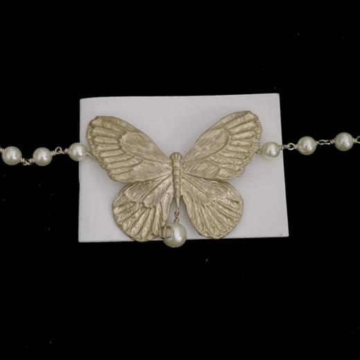 迪奥蝴蝶珍珠项链颈链金属浅金色（US*XTY） 商品图2