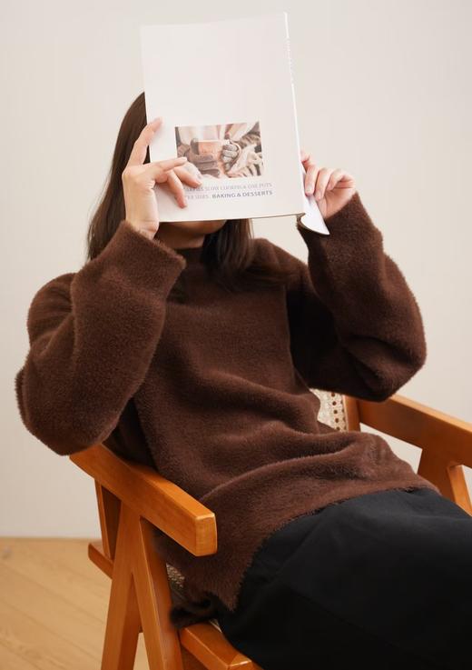 进口水貂绒超高品质董洁同款圆领开叉毛衣 商品图2