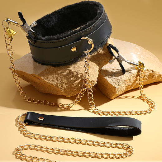 谜姬 毛绒牵引项圈乳夹束缚 商品图2