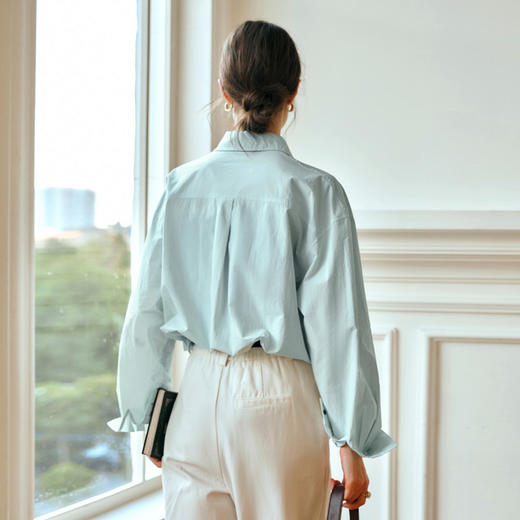 OLrain欧芮儿长袖衬衫女春季2025年新款休闲通勤风宽松一字袋衬衣 商品图2