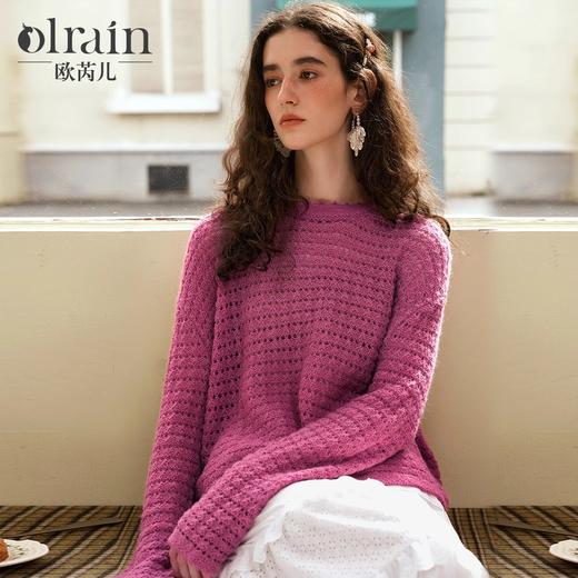 OLrain欧芮儿法式镂空针织衫女冬季2024年新款气质宽松圆领上衣 商品图0