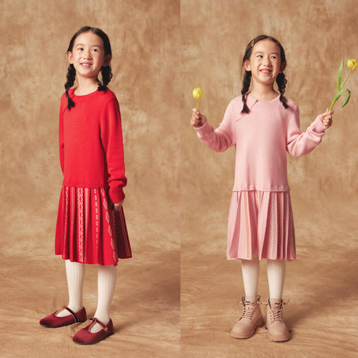 【冬Vol.5】allblu幼岚儿童连衣裙女童秋冬新款提花百褶裙保暖舒适女裙ZY 商品图2