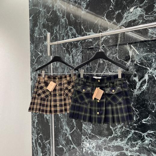 Miu 2024秋冬新款 复古英伦风格纹短裁衬衫 压褶半裙 商品图3