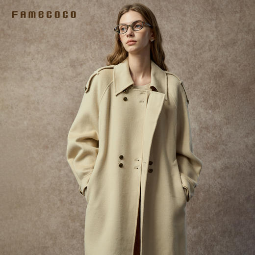 Famecoco范可儿纯羊毛双面呢长款休闲大衣英伦风高级感FAC8AQ003 商品图3