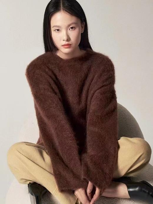 进口水貂绒超高品质董洁同款圆领开叉毛衣 商品图3