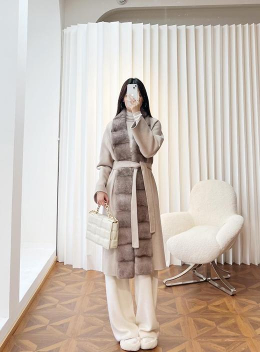 LP老钱风轻奢进口十字水貂领双面羊绒大衣（UY*XHD） 商品图6