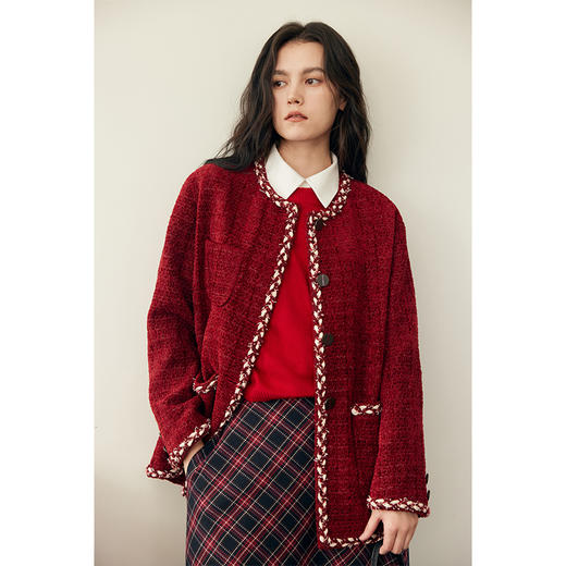 HeyDress法式复古小香风外套女冬季宽松圣诞红色优雅气质厚款上衣 商品图2