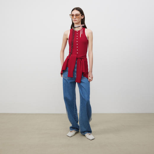 lost in echo2025春夏新款红色手工钩花长款内搭打底针织背心女 商品图0