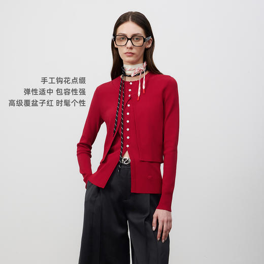 lost in echo2025春夏新款高级红色手工毛针织开衫背心套装上衣女 商品图1