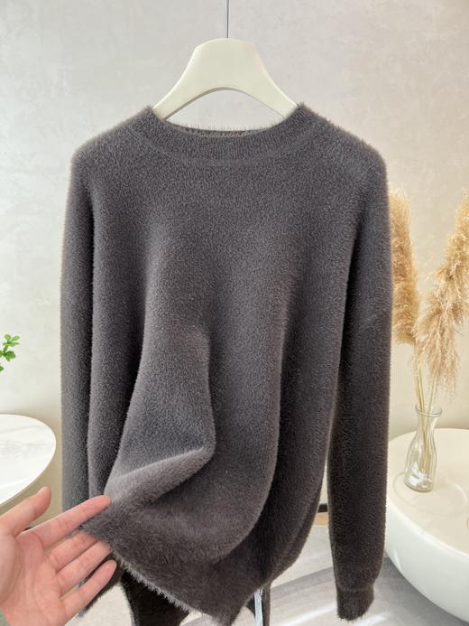 进口水貂绒超高品质董洁同款圆领开叉毛衣 商品图13