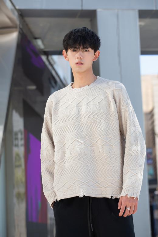 W340843194破洞提花针织衫 商品图0