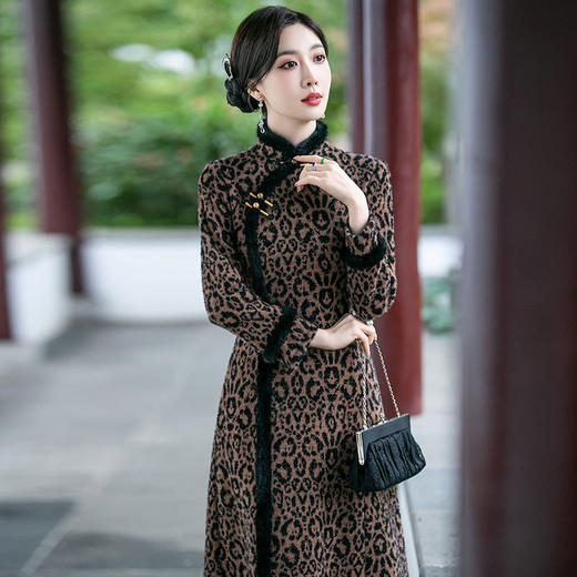 SYG-104秋冬装加厚国风显瘦妈妈装新中式改良旗袍女复古长袖连衣裙 商品图3