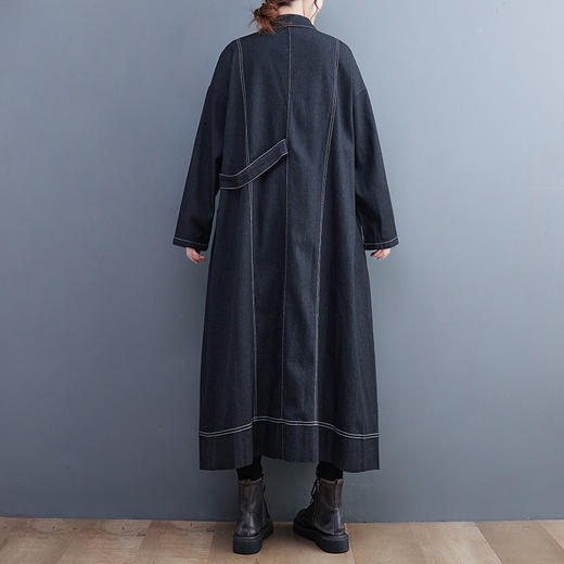 雀说新款韩版宽松大码显瘦撞色明线牛仔长款风衣外套AL51-3577 商品图3