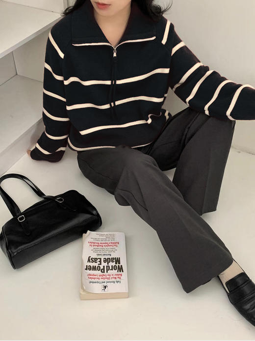 红色条纹拉链款毛衣330 商品图5