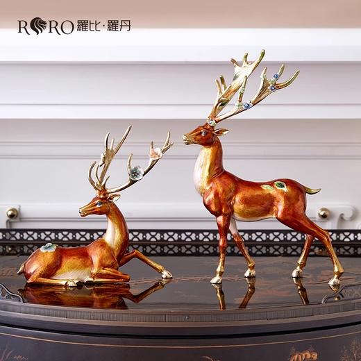 罗比罗丹珐琅彩工艺鹿摆件创意玄关电视柜工艺开业礼品结婚礼物罗比罗丹摆件福禄双全 商品图1