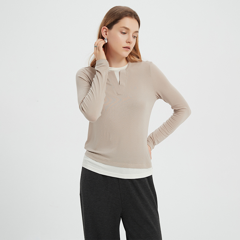 【2件9折】【Petit Bari】(多色)舒适云感假两件撞色上衣