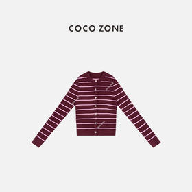 COCO ZONE 慵懒风条纹撞色单排扣休闲针织开衫CC1D2731