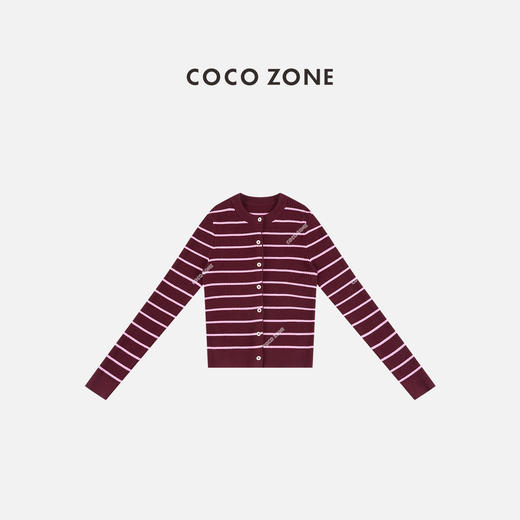 COCO ZONE 慵懒风条纹撞色单排扣休闲针织开衫CC1D2731 商品图0