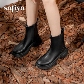 Safiya/索菲娅2024秋冬时尚圆头侧拉链百搭厚底户外运动风短靴 SF44116402