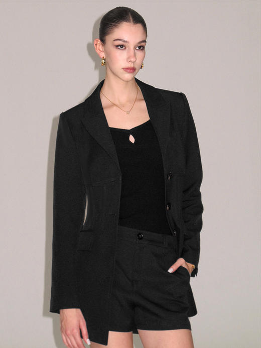 TR她热 骨感美人 黑色鱼骨收腰显瘦设计感通勤修身西装外套 商品图2