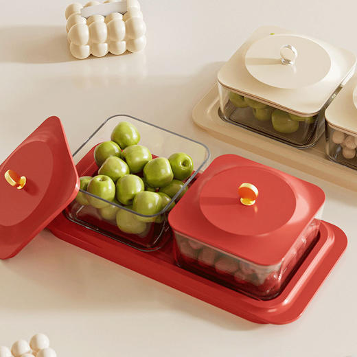 【品牌直发】【奶油食光，糖果盒套装】喜庆糖果盒分格 干果家用零食果盘 带盖多格水果盘 小吃碟坚果收纳格-QQ 商品图1