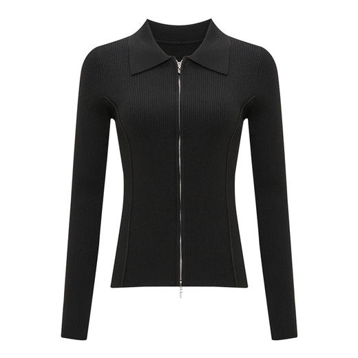 【2件9折】【Petit Bari】(多色)造型感polo翻领修身针织开衫 商品图1