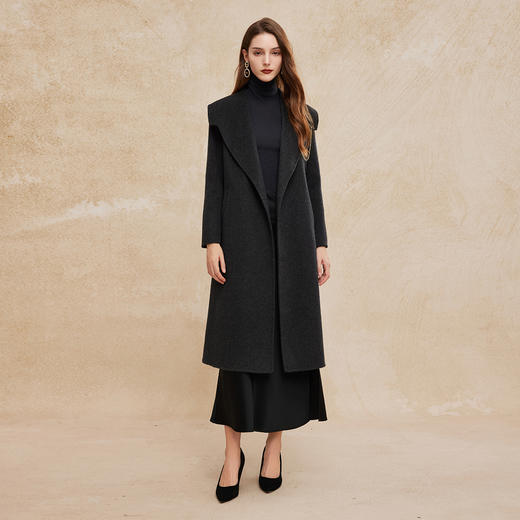 PH968斯尔丽24冬季新款绵羊毛双面呢大翻领气质高贵胸针款通勤大衣 商品图7
